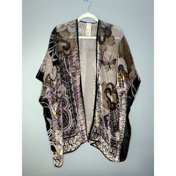 Chicos Velvet Burnout Kimono Cardigan Asian Inspired Lagenlook Artsy Boho Chic - Picture 12 of 13